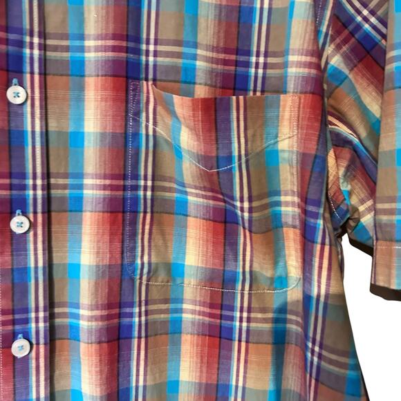 Forsyth Of Canada Mens Shirt Short Sleeve Non-Iron XL Purple/Orange Plaid Preppy - Picture 6 of 9